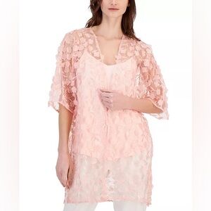 NWT Anne Klein Oversize 3D Floral Sheer Jacket in Cherry Blossom Small/Medium